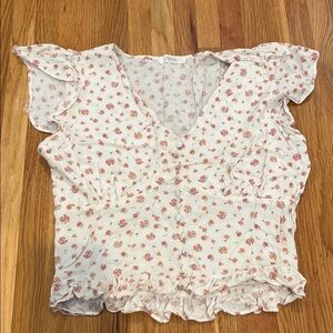 Active USA Pink Floral Ruffle Blouse